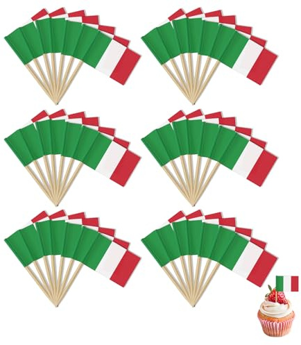 Lyramis 100 Pièces Drapeau Italien,Cure Dent avec Drapeau Italie,Petit Curedents Drapau Italien Flag Décorations et Fournitures pour Fête De Football Italie Aperitif Cupcake(3,5 * 2,5cm)
