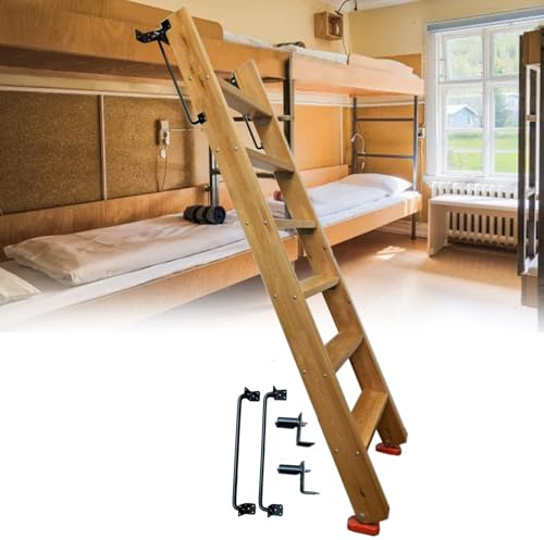 Scaletta in legno per letto a castello per camper e letto a soppalco riponibile verticalmente, gradini extra larghi e piedini antiscivolo, include staffe alte 233 cm, ideale per dormitori e camere da