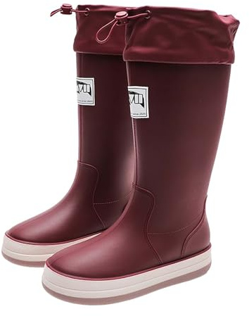 Regnstövlar dam fodrade gummistövlar dam höga, regnskor vattentäta stövlar halkfria trädgårdsskor unisex utomhusskor gummistövlar långa halkfria fritidsskor slip-stövlar, vin, 38 EU