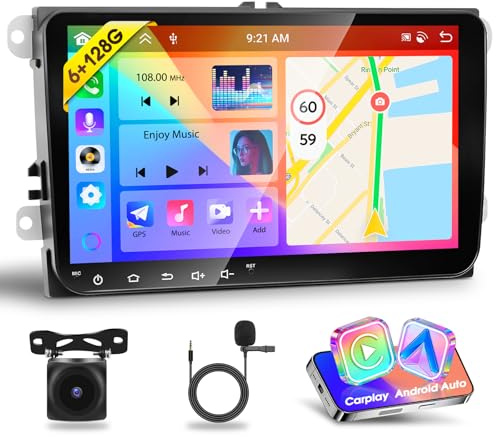 Motorsi 6+128G Autoradio Android Per VW Seat Skoda Passat Golf Polo EOS, 9 Autoradio Con A-Pple Carplay Android Auto Bluetooth 5.0 GPS WiFi Radio FM/RDS Telecamera Di Retromarcia, Supporta DAB