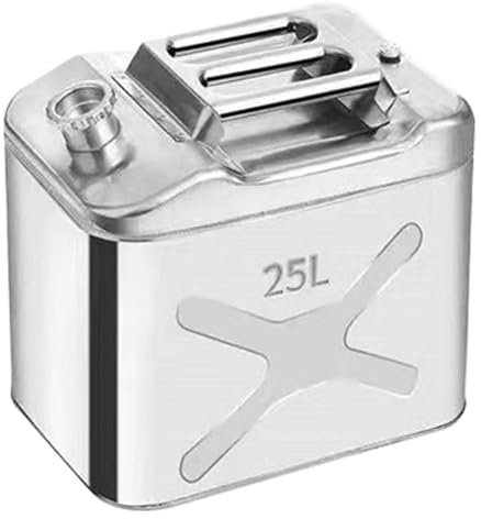 Bidón de Gasolina Metálico de 8 Galones, Acero Inoxidable 201, con Sistema de Boquilla Flexible, Válvula de Alivio de Presión, Configuración de Seguridad, Portátil for Acampada Todoterreno(25L)