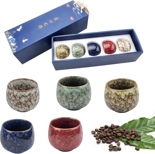 GZRXIOUS 5 Stück Espresso Tassen Set 130ml Espressotassen Steingut Keramik Becher Ohne Henkel Mokka Tassen Set Cappuccino Tassen Japanische Teetasse Espresso- & Mokkatassen Teetassen Set