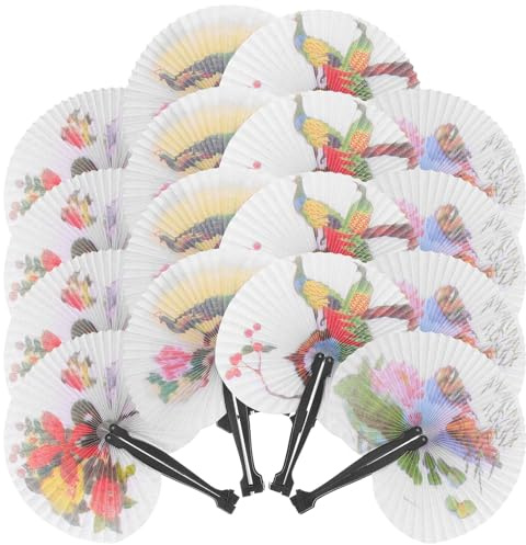 UTHCLO Éventails Ronds Pliables en Papier Vintage Plusieurs Styles Lot de 20 Accessoire de Performance Ventilateur Pliable Portable avec Motifs Délicats Plusieurs Styles pour Photographie et Danse