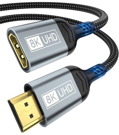 familaha HDMI-förlängningskabel 1 m kabel, HDMI 2.1 hane till hona, HDMI-förlängningskabel 8K @ 60Hz 4K @ 144Hz 48 Gbps UHD eARC HDCP 2.3 kompatibel med TV Stick Roku Xbox PS5, PS4, HDTV Laptop