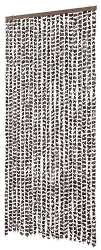 Tenda di protezione dagli insetti per finestre, 90 x 220 cm, marrone e bianco, in 100% ciniglia di polipropilene, durevole e traspirante, ideale per soggiorno, camera da letto e balcone, facile da