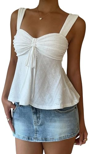 GORGLITTER Babydoll, topp, damer, sommartoppar, boho, topp, Y2k | Babydolltopp, bärtopp med spets, bohostil, sommartoppar, Y2k-linne, festivaloutfit