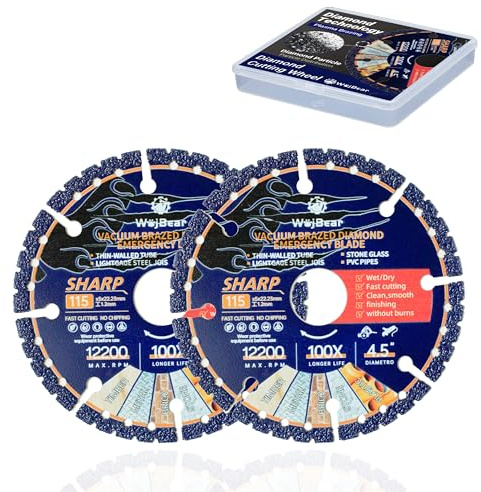WojBear 2 PCS 115 mm Multipurpose Saw Blades, 5000+ Cuts Diamond Cut Off Wheel for Marble, Quartz, Stone, Tile, Metal, Plastic, Cutting Disc for Angle Grinder