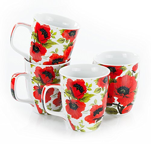 Olymp Lot de 4 tasses à café en porcelaine, motif coquelicots, 400 ml