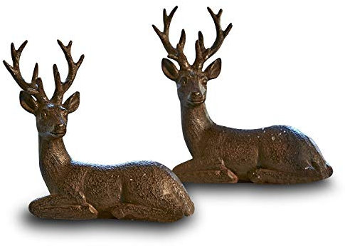 Loberon Hirsch 2er Set Janville, handbemalt, naturnahe Skulptur, Weihnachtsfiguren, Weihnachtsdekoration, Weihnachten, Polyresin, antikbraun