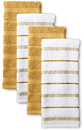 KitchenAid Albany Kitchen Towel Set 4-Pack 16x26, Orange Sorbet Yellow/White