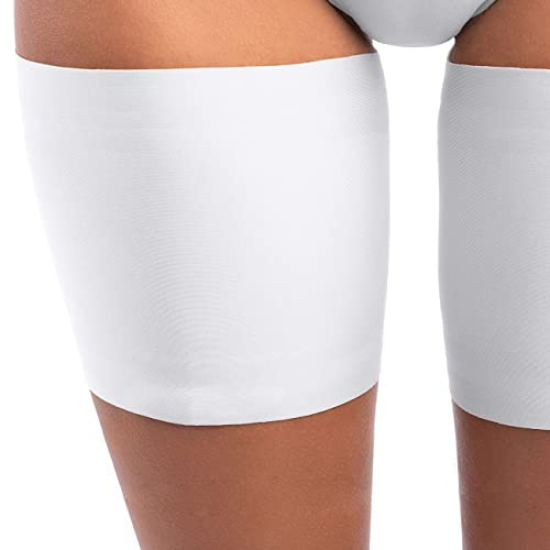 looksy Elastische Weiß berschenkelbänder Unisex Anti-Scheuern dehnbar verhindern Oberschenkel Reiben Satin gefüttert Protektor Anti-Rutsch-Silikon, Bianco Gr. L