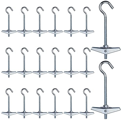 20 Pz Tasselli a Molla con Gancio, Tasselli ad Ancora M5 x 100mm Acciaio al Carbonio Tasselli Basculanti Ganci da Soffitto Singolo Carico 15Kg per Piante Sospese Cartongesso Montaggio a Parete