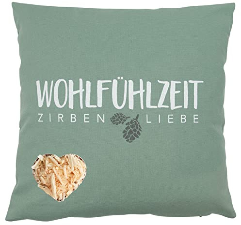 Herbalind Zirbenkissen Wohlfühlzeit Lindgrün 25x25cm mit Reißverschluss hochwertige Zirbenflocken - Bezug aus 100% Baumwolle ohne Zusatzstoffe -Duftkissen, Zierkissen, Geschenke Frauen