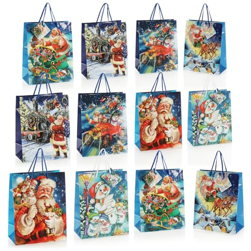 COM-FOUR® 12x presentpåse till jul, jultomte och advent - presentförpackning 23cm / M - presentpåse med julmotiv - presentpåse av papper