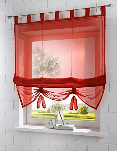 Devola Raffrollo Voile Schlaufenrollo Transparente Raffgardinen Moderne Gardine mit Raffbänder Design Vorhang Dekoration Vorhänge BxH 100x155cm Rot 1er Pack
