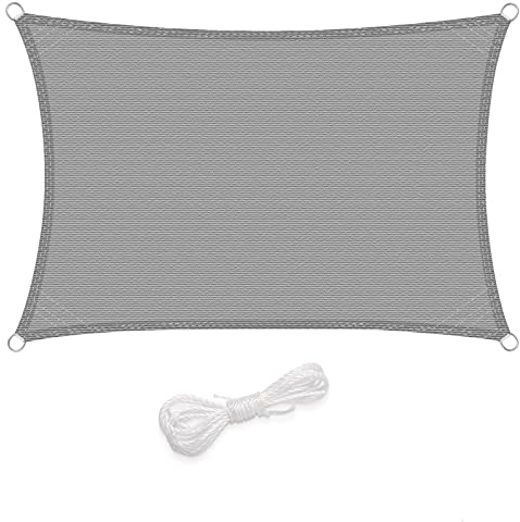 WOLTU Toldo Vela de Sombra Rectangular 4x6 m HDPE Transpirable Anti Rayos UV Solar protección 85% Resistente y para Jardín, Patio, Exteriores Arena, Gris Claro