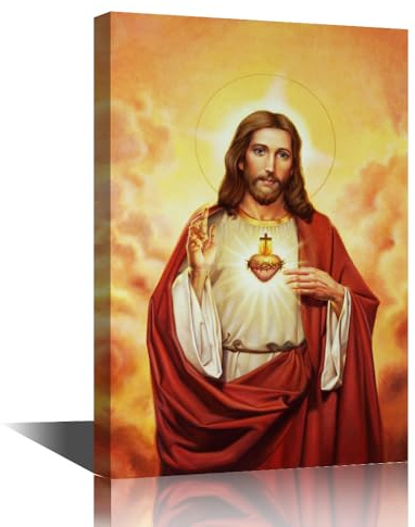 Leinwand-Wandkunst, Herz Jesus, religiöses, modernes religiöses Herz, modernes religiöses Gottes, moderne Wohnkultur, Leinwand, fertig zum Aufhängen, 45.7 cm Bx30.5 cm H