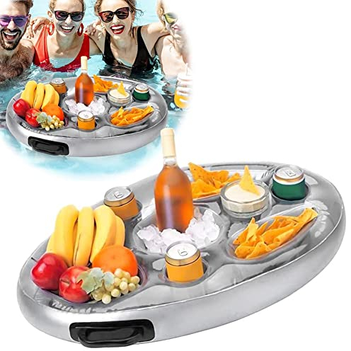 DYK&NX Aufblasbare Whirlpool Tisch, Floating Coasters, Poolbar 2in1Getränke und Snackhalter, Aufblasbarer Getränkehalter Schwimmender, 8 Löcher Perfekt für Pool Parties Strand Mottoparty