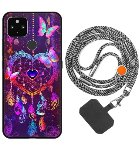 vingarshern Handyhülle Kompatibel mit Google Pixel 4A (5G) Hülle Silikon mit Aesthetic Muster,Stoßfest Schutzhülle mit Kordel,Weich Bumper Case mit Handykette/Umhängeban,Dream Catcher