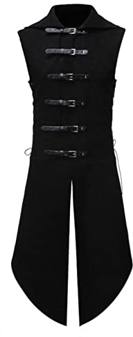 SARGE Gilet da Smoking Gotico da Uomo Gilet Vintage Medievale Senza Maniche Steampunk Vittoriano Gilet da Uomo Halloween Party Retro Cosplay Trench