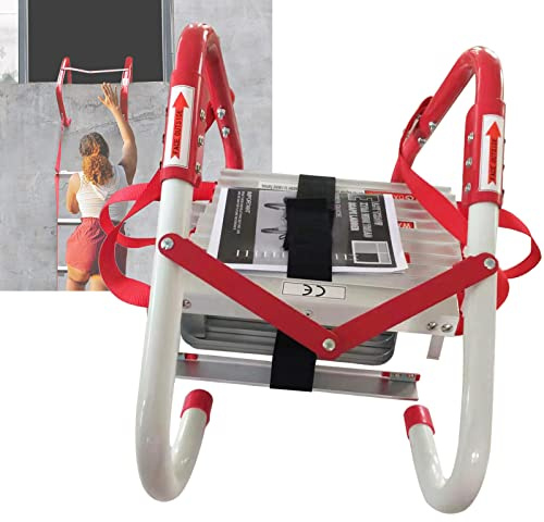 TOOJUN Fire Escape Ladder 2-4 Story, Aluminum Alloy Rope Ladder Window Railing with Anti-Slip Rungs and Wide Steps V Center for Adults and Kids,7.5m/24.6ft