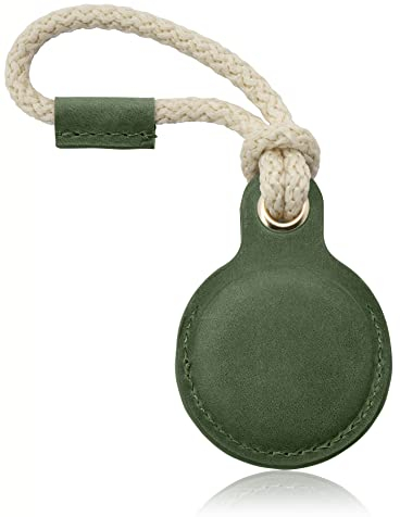 iTAGGi Echtleder Schutzhülle für AirTag | Robuster Anhänger Mit Anti-Kratz Rundum Hülle | Schlüsselanhänger Mit Segelseil (Khaki)