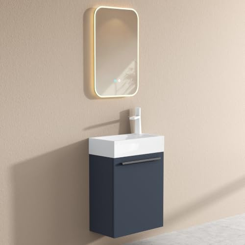 doporro Badmöbel-Set Waschbecken Anthrazit matt 46x26x63cm mit LED-Spiegel | Badezimmer-Set Waschplatz Waschbecken mit Unterschrank & LED-spiegel – platzsparend für Gäste-WC & kleine Bäder Pisa