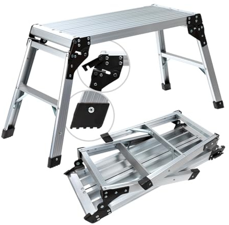 Craftfull Plateforme de Travail CF-107A | Échafaudage de 3 étapes - Échelle en Aluminium - Pliable - Jusqu'à 150 kg - Plateforme de Travail avec échafaudage - Escabeau - Établi