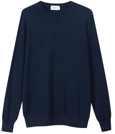 Diana Studio - Maglione Girocollo basico Blu Uomo, 100% Lana Merino, tinta unita, maniche lunghe, Taglia XL, Regular Fit