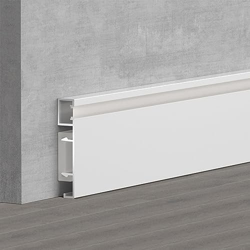 TEN-HIGH 10 Stücke Aluminium Sockelleiste,LED-Sockelleisten-Lichtleisten,Aluminium-Sockelleistenabdeckungen,Fußleisten Sockelleiste 2500 x 50 x 10 mm für Wohnzimmer,Schlafzimmer,Heimkino,weiß