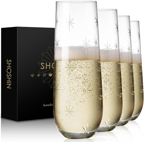 SHOSHIN Champagnergläser ohne Stiel – elegante handgeschliffene Kristallgläser