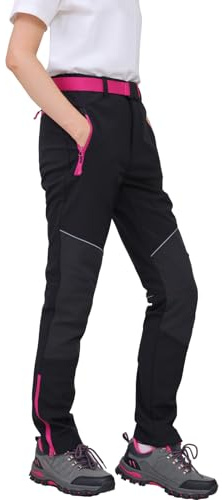 Work Idea - Pantaloni da donna per escursioni impegnative, in materiale impermeabile, taglio elastico, calore invernale, cerniere a contrasto e molto altro ancora, Nero , M
