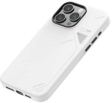 Aulumu A15 Pelle Vegan per iPhone 15 Pro Cover Magnetica [Finestra di Raffreddamento Unica] - Compatibile con Magsafe [Metallo Individual Pulsanti] Antiurto Anti-Graffio Custodia, Bianco
