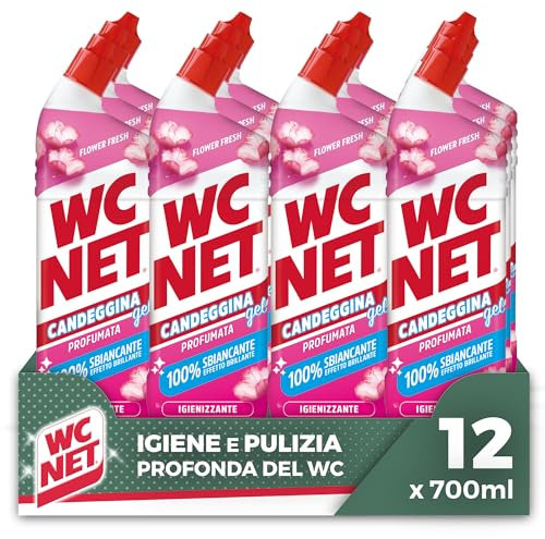 Wc Net Candeggina Gel Profumata, Detergente per Sanitari e Superfici, Azione Sbiancante e Igienizzante, Fragranza Flower Fresh, 700 ml x 12 Confezioni