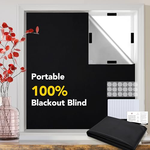 Deconovo Tragbare Verdunkelungsfolie mit 18 runden Nanobändern, 200x145cm Verdunkelungsrollo für Jede Fensterform mit Klebestreifen, einfach auf Fenster für Autos, Küche und Reisen zu kleben