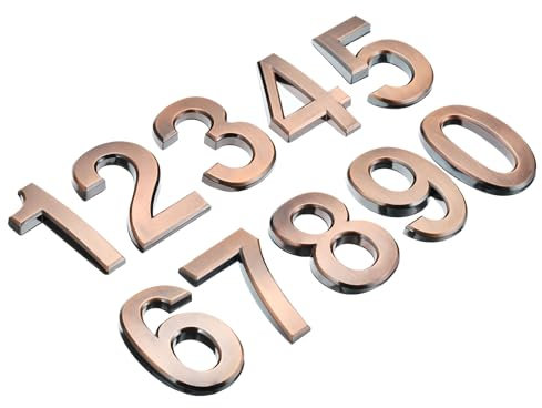 PATIKIL Casa Número 3D Buzón Números 0-9 para Exterior 10uds Puerta Dirección Número Carta Auto Adhesivo Grande para Casa Apartamento Oficina Hotel Habitación Buzón Cartel Bronce