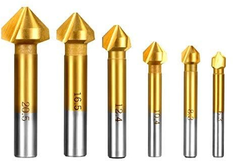 Hoteche Kit 6 Pezzi Frese Svasatore Conico in HSS Titanio Rivestito 90° Gradi per Trapano Avvitatore Svasatura Conica Punta Svasatori 6,3-20,5mm per Metallo Legno, 501082