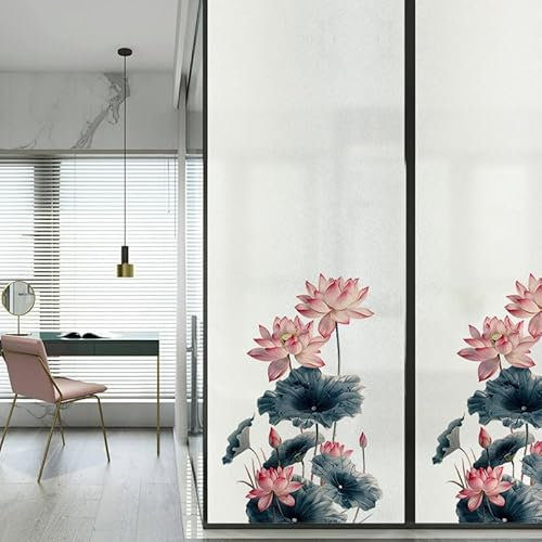 Milchglasfolie Rosa Blume Blau Fensterfolie Blickdicht Fenster Sichtschutzfolie Milchglasfolie Selbstklebend Fenster Milchglasfolie Fenster Sichtschutzfolie Fenster Folie für Fenster60x116cm/4 Pcs