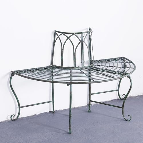 LYUCAYHQ 1/2 Runde Baumbank/Pflanzenständer – Gartenbänke, Umlaufende Baumbank – Dekorative Sitzmöbel für Terrasse/Garten/Park – Antikes Schmiedeeisen – Antikes Finish