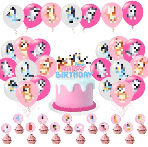 43PCS Kids Birthday Decoration Set, Blue Dog Party Supplies Includes Cake Toppers, Balloons, Kids Cake Decorations