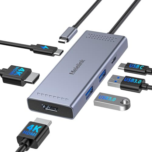 USB C Docking Station Dual Monitor, Melelink USB C Hub Multiport Adapter Laptop Docking Station with 2 4K HDMI, 100W PD, USBC & 2 USB-A 3.0 Ports Dock Dual Hdmi Hub for Dell, HP, Surface, MacBook