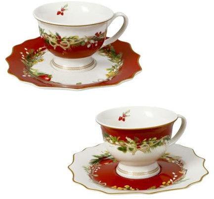 Brandani 89961 Juego de tazas de café Carol de New Bone China – 2 piezas elegantes con plato