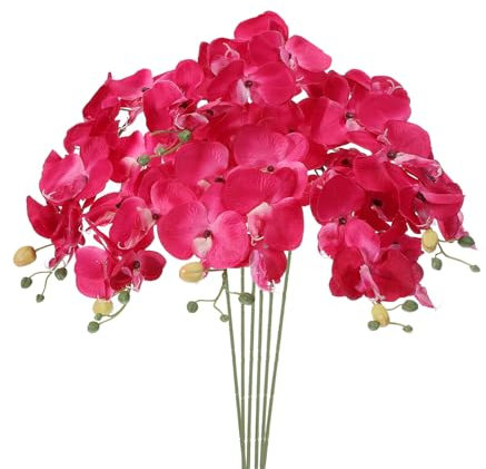 PATIKIL Artificial Orchid Stems 31, 6 Pack 7 Heads Faux Silk Phalaenopsis Flowers Real Touch Fake Orchid Flower Branch for Vase Home Wedding Decoration, Fuchsia