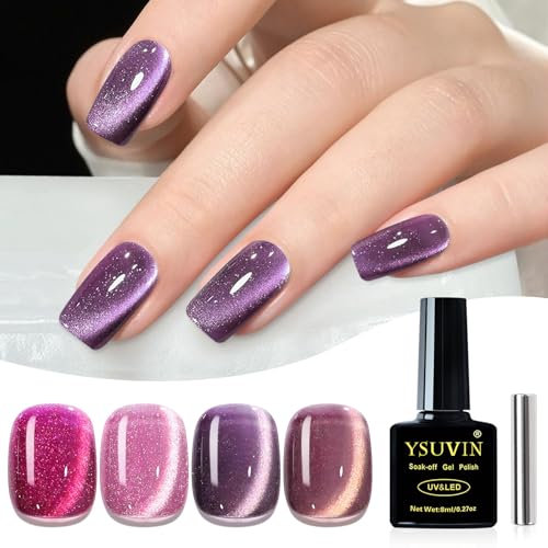 YSUVIN Smalto Semipermanente Unghie Magnetico, 4 Colori Rosa Gelatina Occhio Nudo di Gatto Cristallo di Gatto con Magnete Soak Off UV/LED Smalto Adatto per Principianti Salone Fai da Te, 8 ML