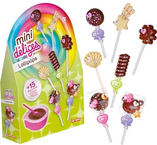 Lansay - Mini Delices Lollipops - Coffret Création 15 Sucettes Chocolat pour Enfants dès 6 Ans - Kit Patisserie sans Cuisson - Prêt à Offrir avec Emballages - Idée Activité Manuelle Anniversaire
