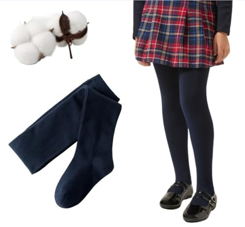 CYS Leotardos Escolares Niñas Juveniles 3-16 Años (104-172 cm) Medias Panty Algodón Peinado Sin Costuras Para Colegio Danza y Diario (FR/ES, Edad, 3 años, 4 años, Regular, 1, AZUL OSCURO)