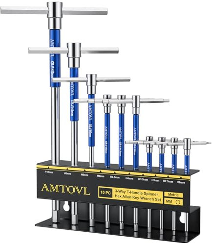 AMTOVL Juego de 10 Llaves Allen Hexagonales con Mango en T,Llaves Allen Métrica on Mango T 2mm-10mm para Mantenimiento de Vehículos,Juego de 10 Piezas con Caja de Almacenamiento