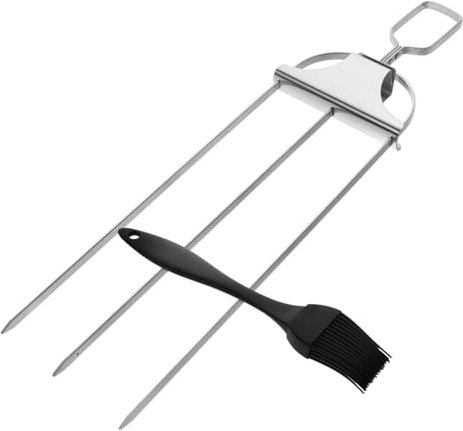 Mipcase Brochetas Planas Para Asar Metal Resistente Para Carne Kebab Con Cepillo De Aceite