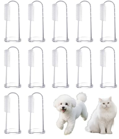 MNFPSJB 12 Pack Dog Finger Toothbrushes, Soft Food-Grade Silicone Pet Dental Cleaning Brushes, Reusable Transparent for Small Large Dogs Cats Home Travel