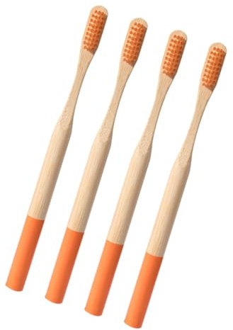 Weihnachten Party Bambuszahnbürste Orange für Reisen und Zuhause | Ergonomisches Design, Rutschfester Griff, 4 Stück Pack, für Erwachsene zu Hause und Unterwegs